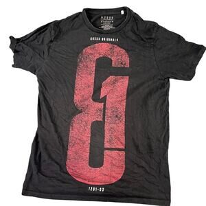 Junior's Guess Originals Black Graphic T-Shirt Medium Big G Logo Cotton - Exc